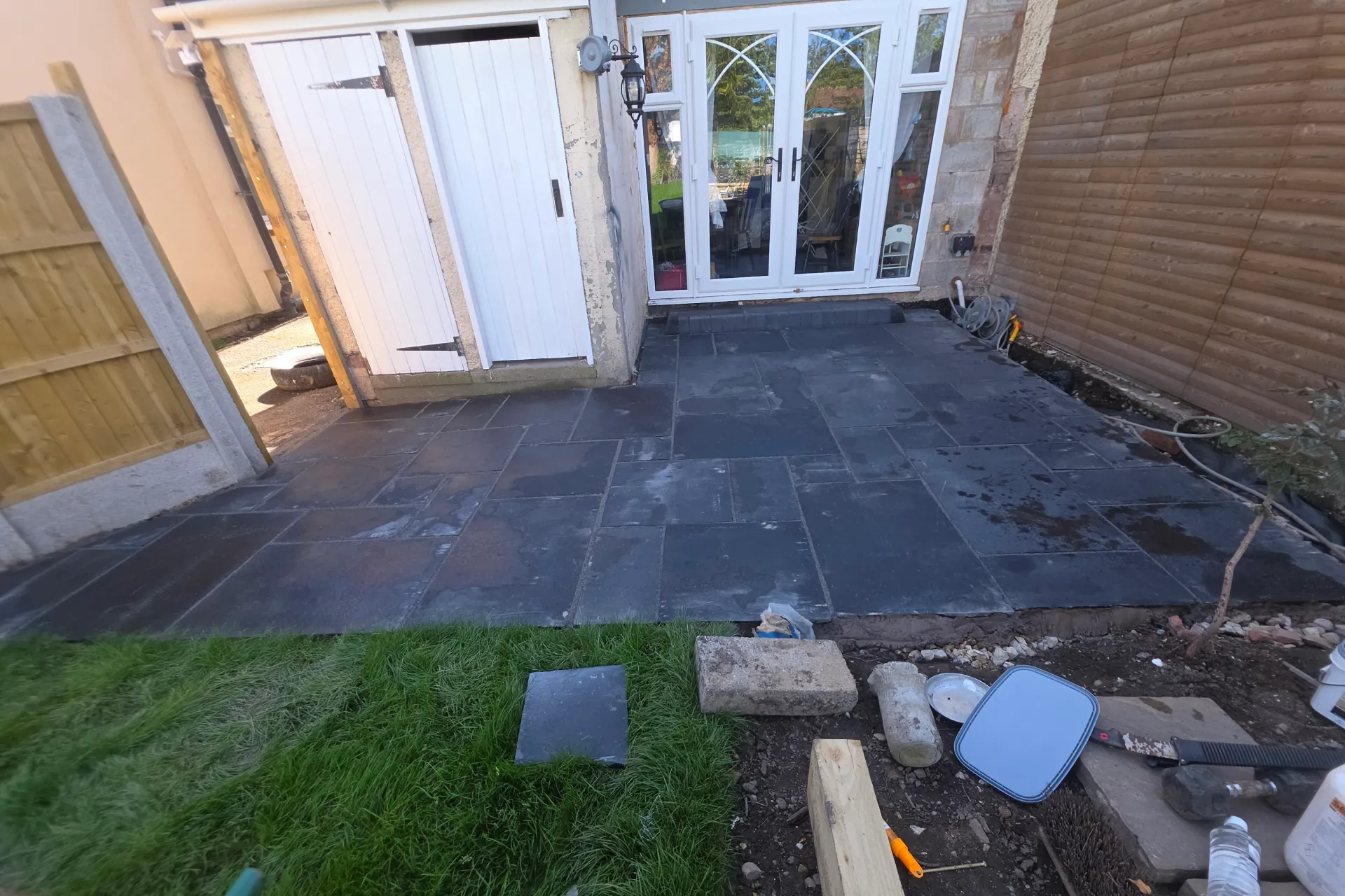 A black limestone patio in Cannock
