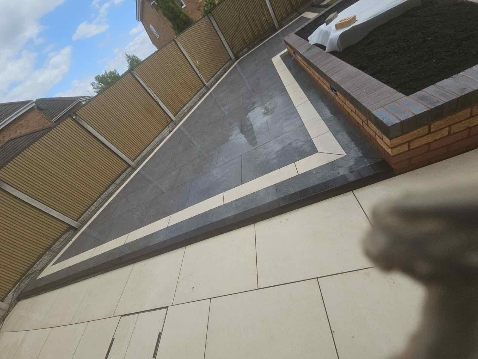 Porcelain slabs installed in garden patio in Clayhanger